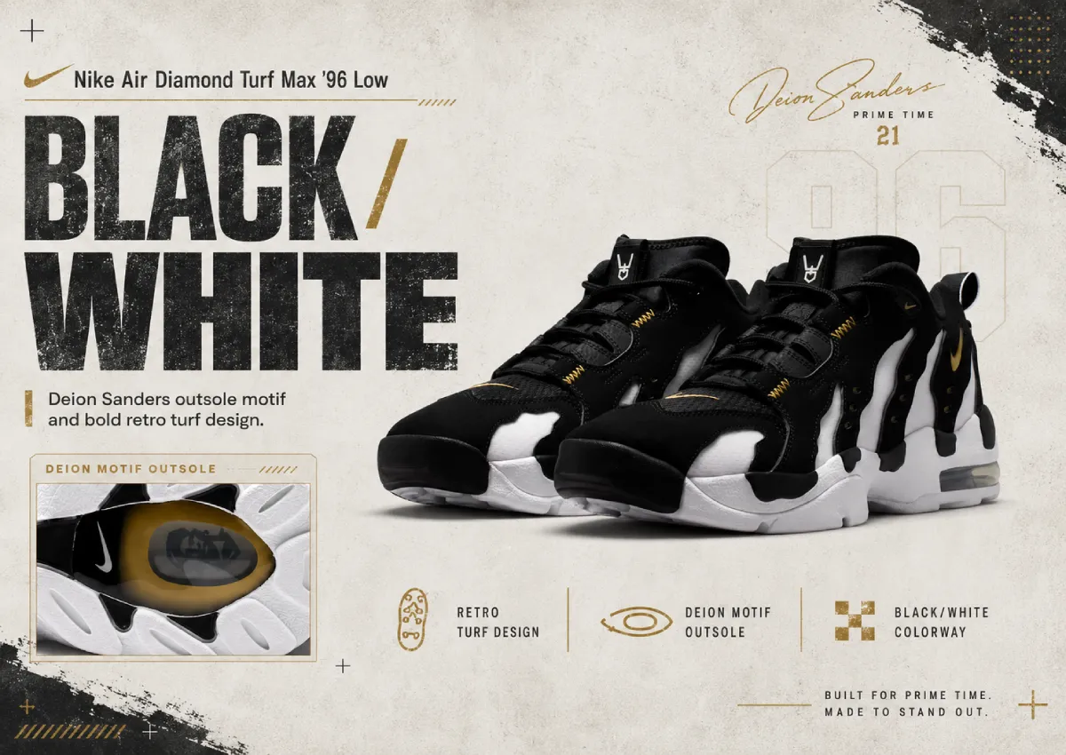 Nike Air Diamond Turf Max 96 Low “Black/White” Releases May 22nd