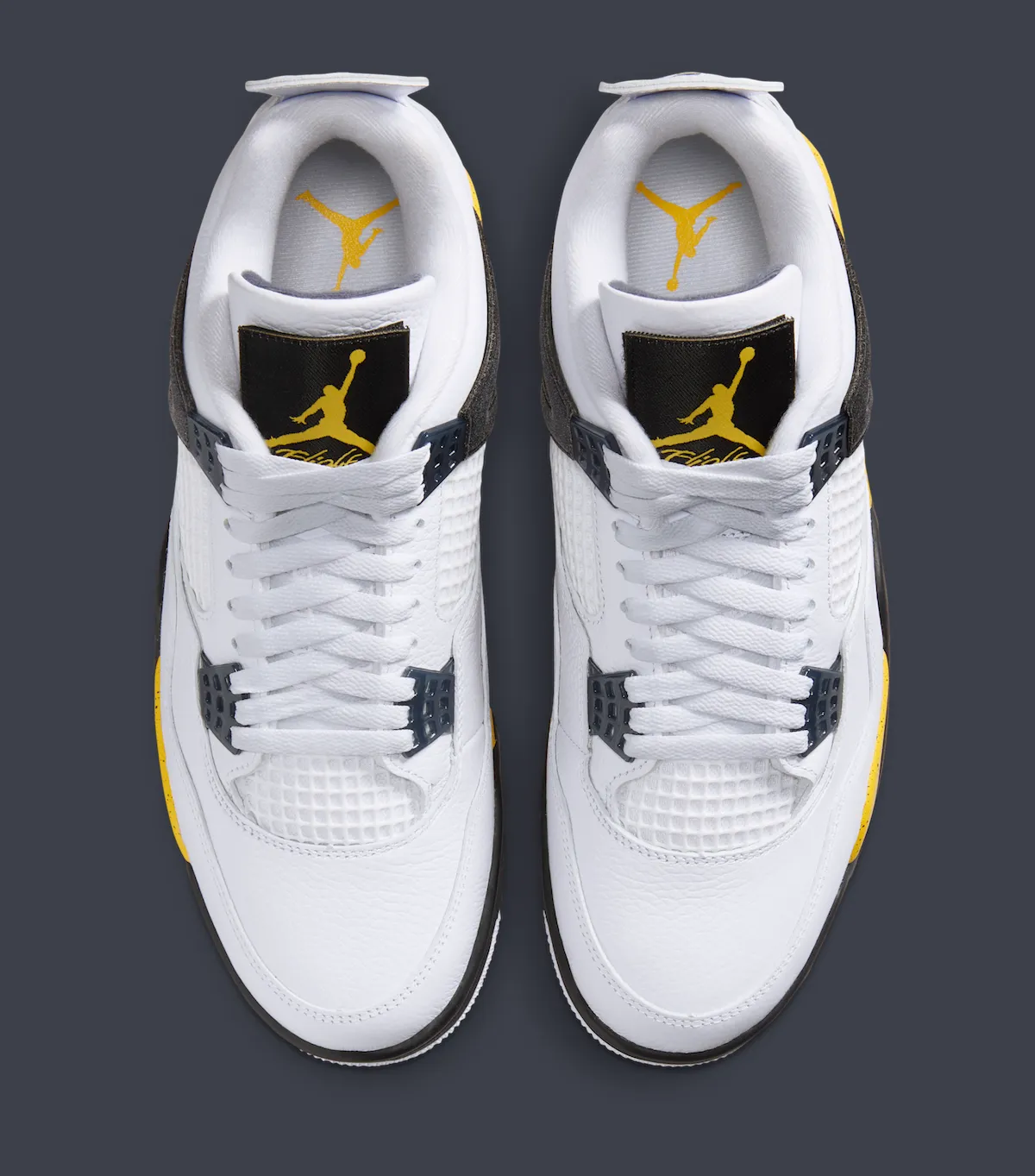 Air Jordan 4 Tour Yellow in white leather with Tour Yellow midsole accents and removable Flight patch, releasing September 5, 2026 - detail view 5