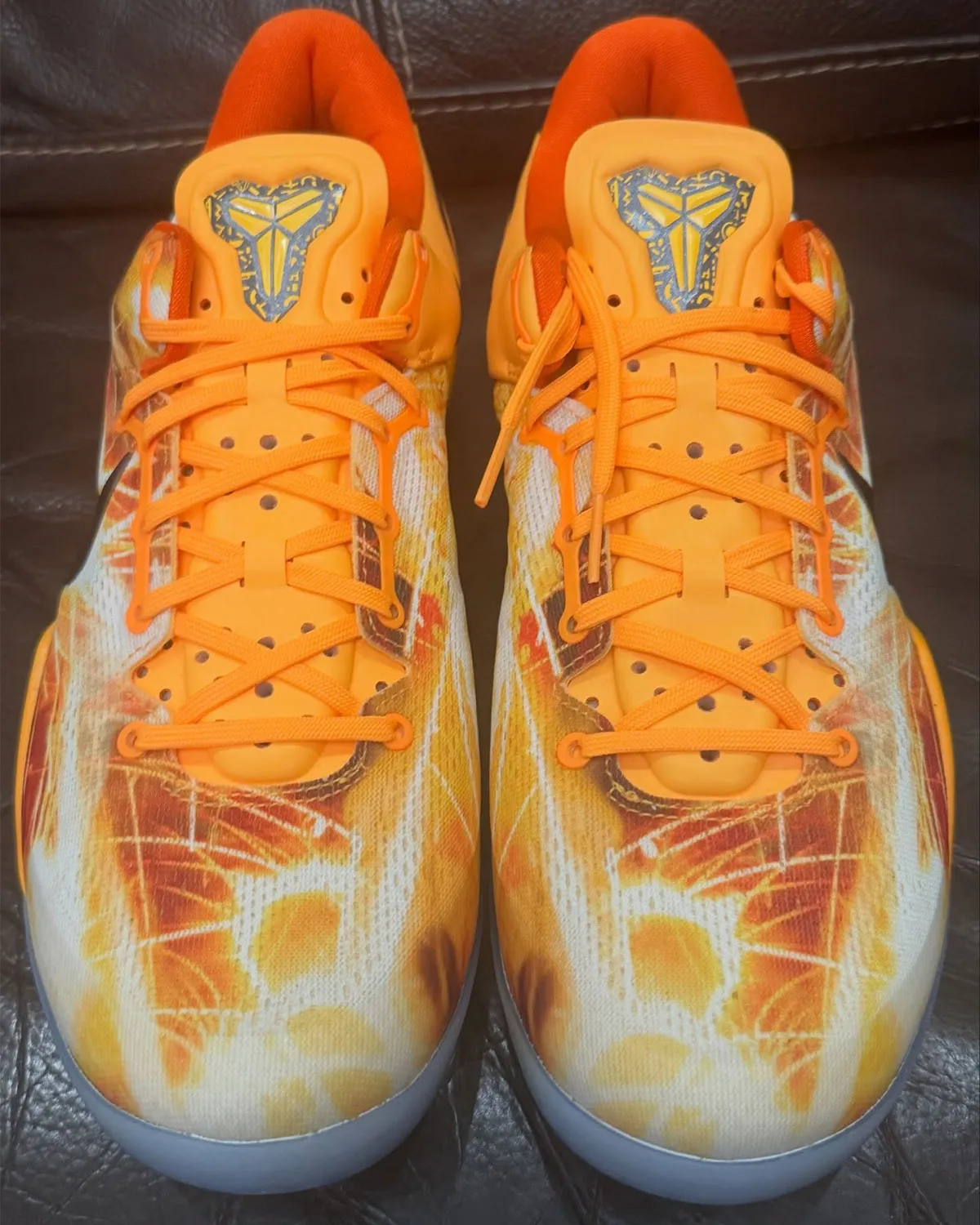 Nike Kobe 8 Protro Shanghai Fireworks in Laser Orange, Cinnabar, and Safety Orange with fiery graphic mesh upper - detail view 4