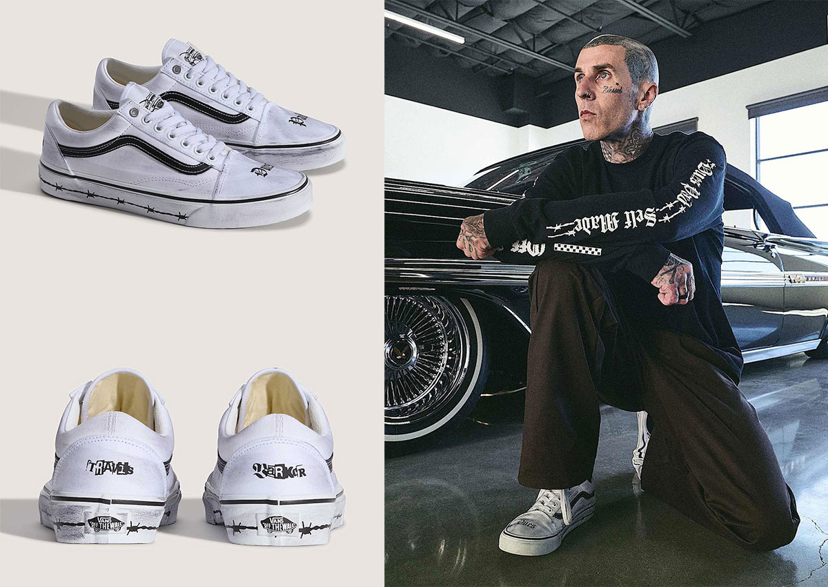 Travis Barker x Vans Old Skool “White” Comes Distressed With Barbed Wire Details