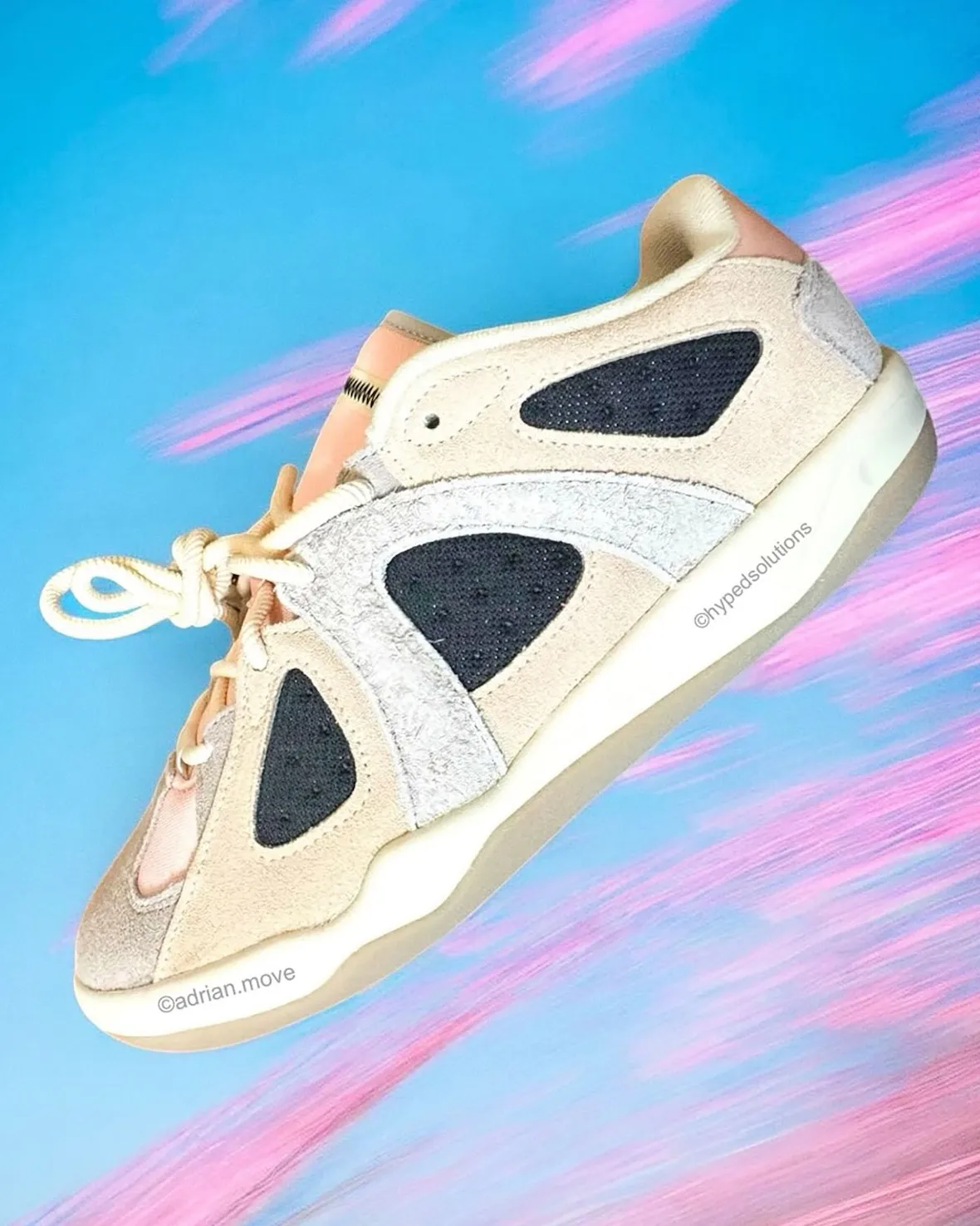 adidas Badbo 1.1 Chalk White Grey Two-Pink side profile showing dimpled mesh midfoot and suede T-toe overlay - detail view 2