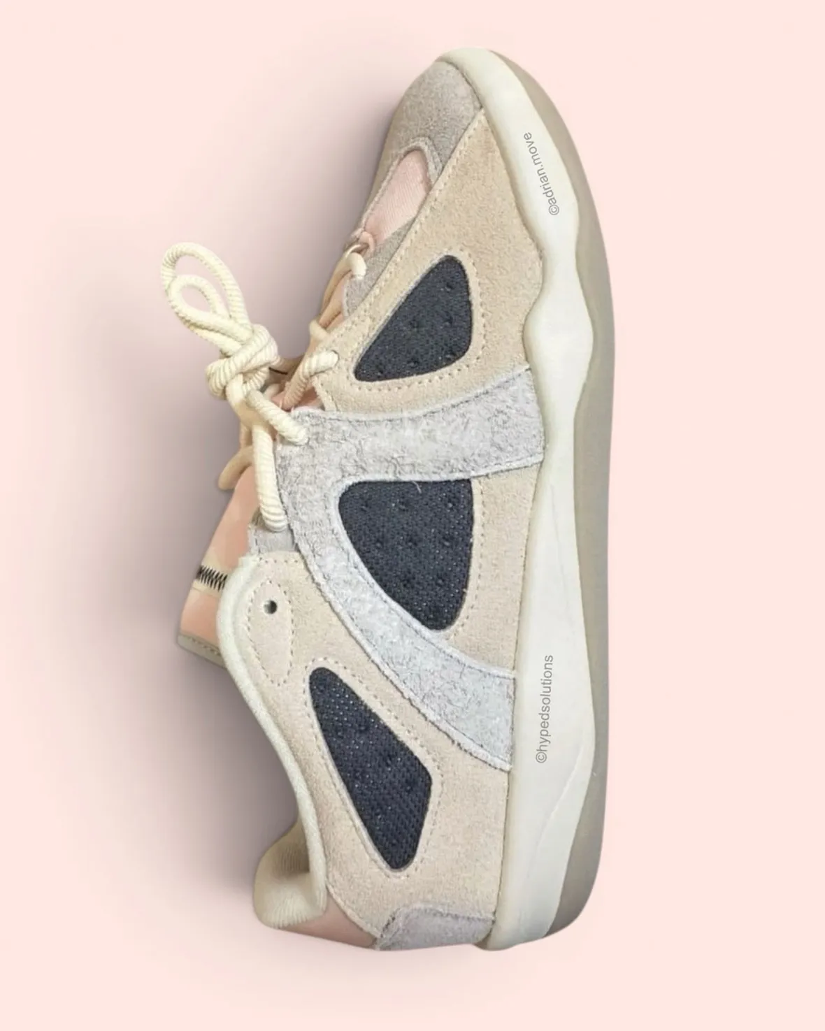 adidas Badbo 1.1 Chalk White Grey Two-Pink side profile showing dimpled mesh midfoot and suede T-toe overlay - detail view 3
