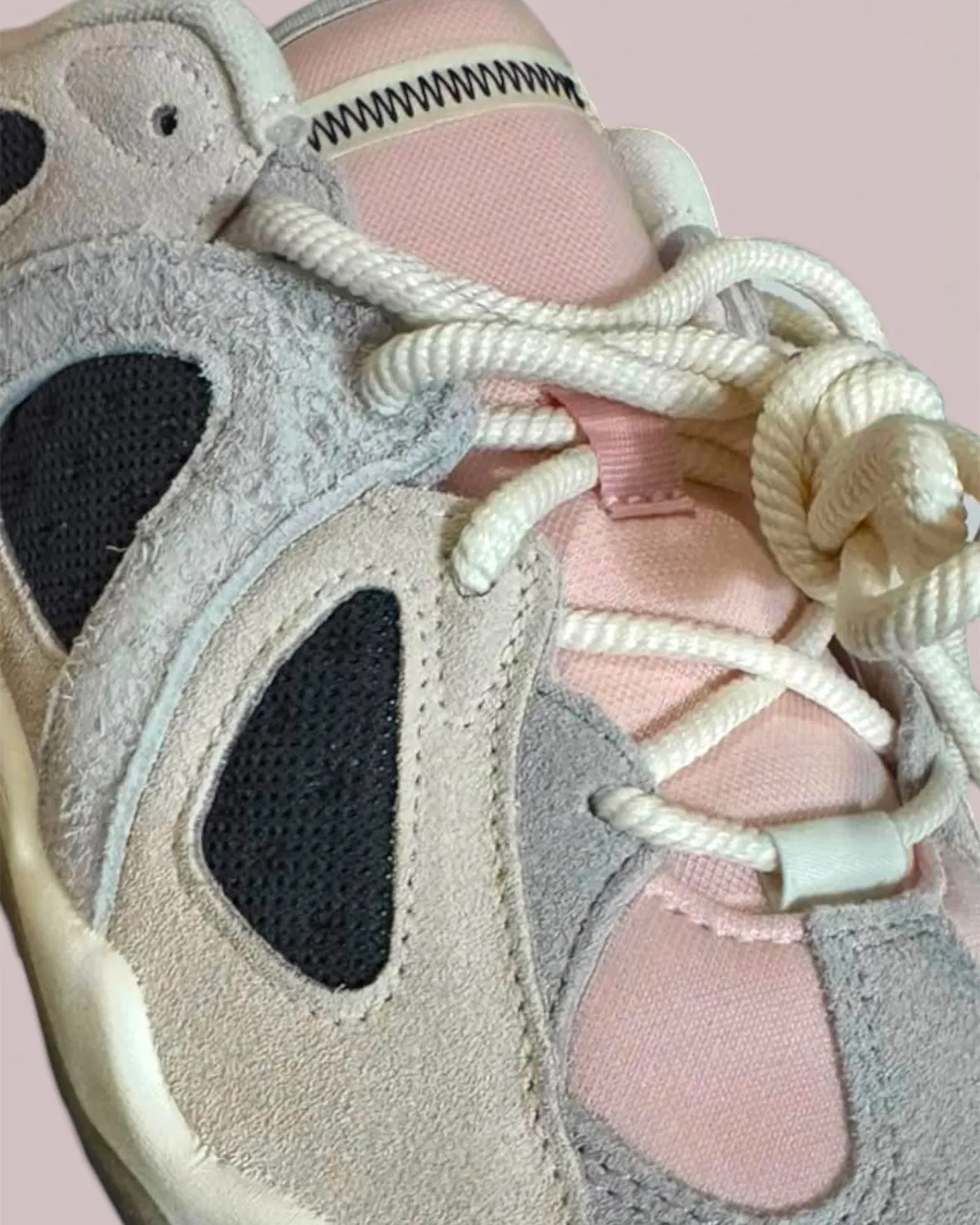 adidas Badbo 1.1 Chalk White Grey Two-Pink side profile showing dimpled mesh midfoot and suede T-toe overlay - detail view 4