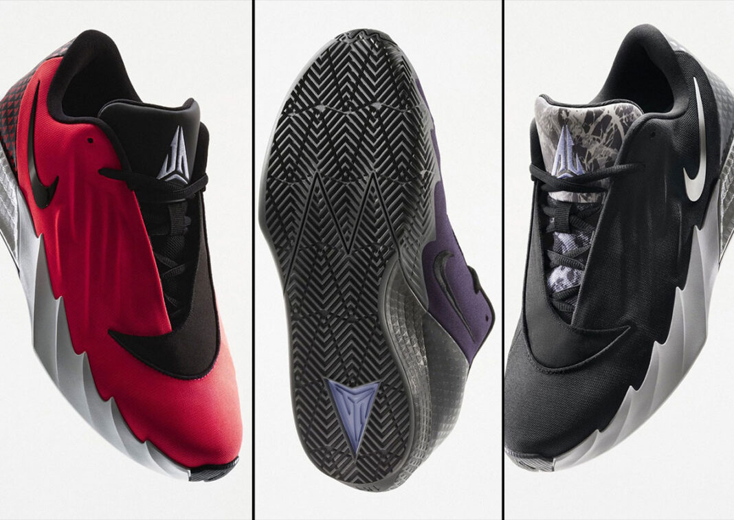 Nike Twelve Time in Dark Woods colorway, featuring black upper with Metallic Silver accents and oversized Swoosh across tongue - detail view 1