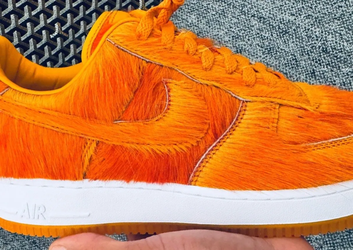 Nike Air Force 1 Low Covered in Orange Faux Fur Surfaces