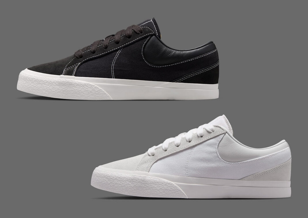 Nike Blazy sneaker with exaggerated heel-drag sole detail, canvas upper with contrast stitching logo outline - detail view 1