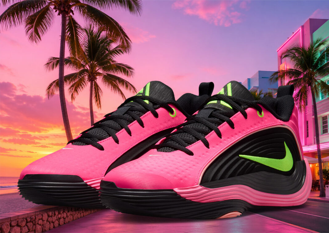 Nike Giannis Immortality 5 South Beach in Hyper Pink, Oracle Pink, Black, and Volt colorway - detail view 1