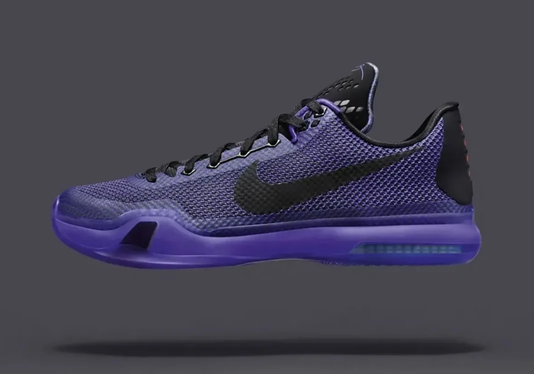 Nike Kobe 10 Protro Blackout in violet and black colorway, lateral view of completed sneaker - detail view 1