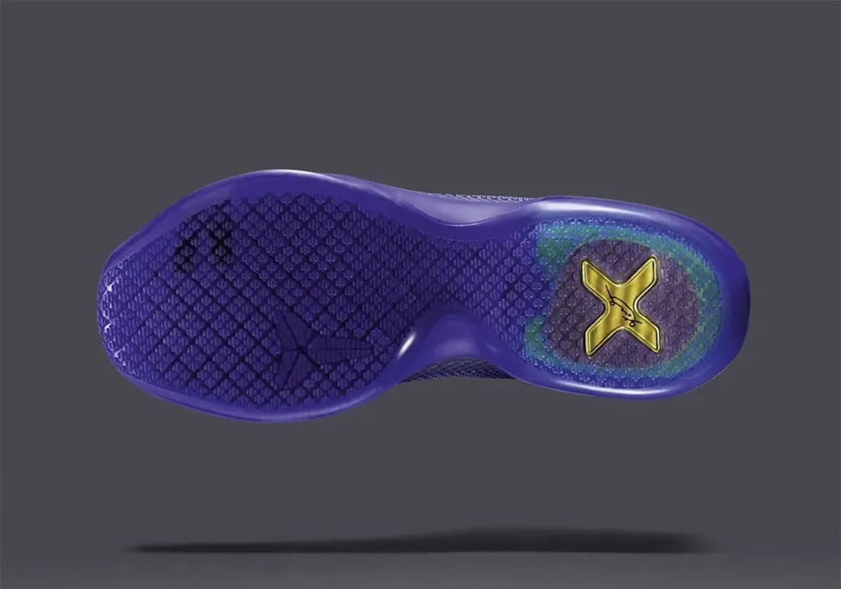 Nike Kobe 10 Protro Blackout in violet and black colorway, lateral view of completed sneaker - detail view 3