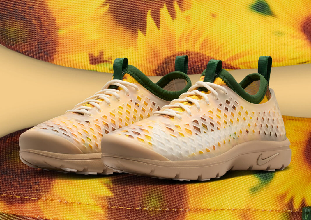 Nike Rejuven8 Run Sunflower with removable translucent cage and full floral print upper - detail view 1