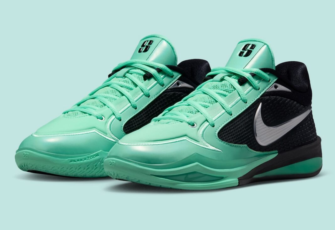Nike Sabrina 4 'Limelight Glow' featuring turquoise forefoot and tongue with black and metallic silver accents - detail view 1