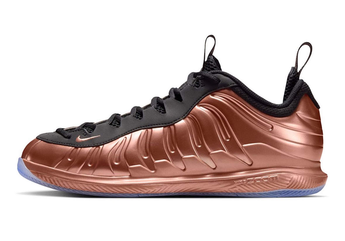 Nike Vapor X Posite in Copper colorway, side profile showing molded Foamposite upper and tennis-inspired lower silhouette - detail view 3