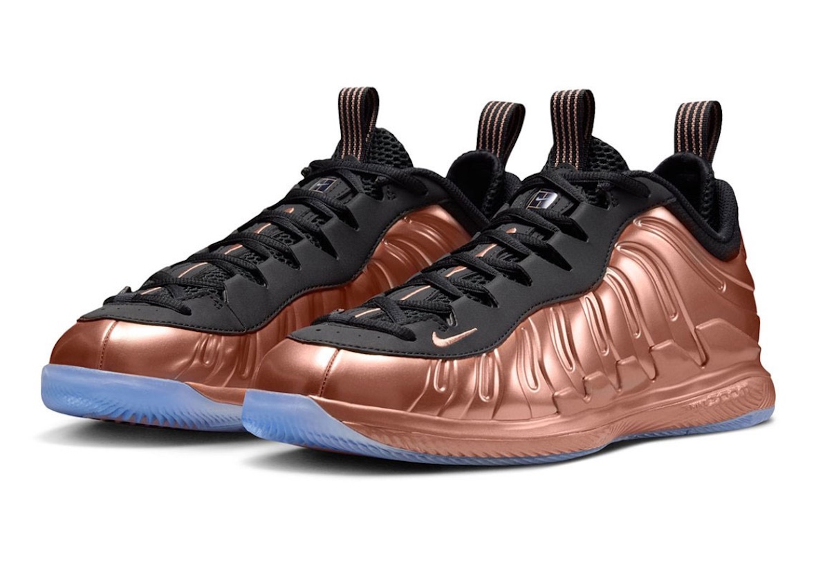 Nike Vapor X Posite in Copper colorway, side profile showing molded Foamposite upper and tennis-inspired lower silhouette - detail view 2