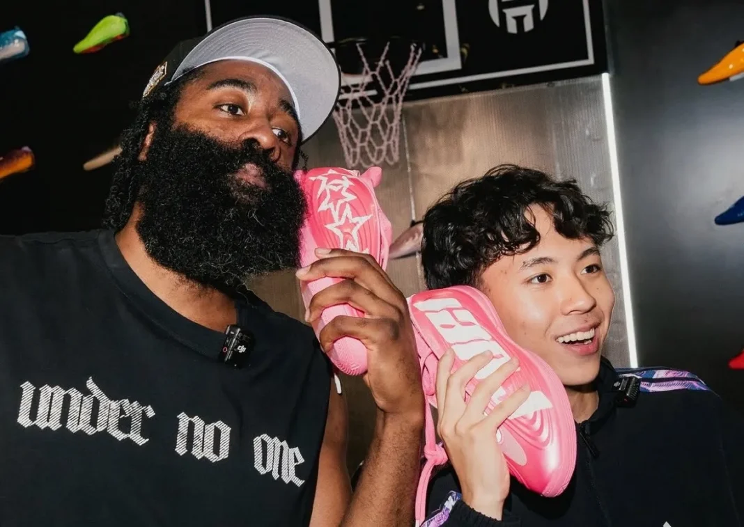 Ray Asianboy x adidas Harden Vol. 10 "RUEI" in Beam Pink colorway with custom personalization details - detail view 1