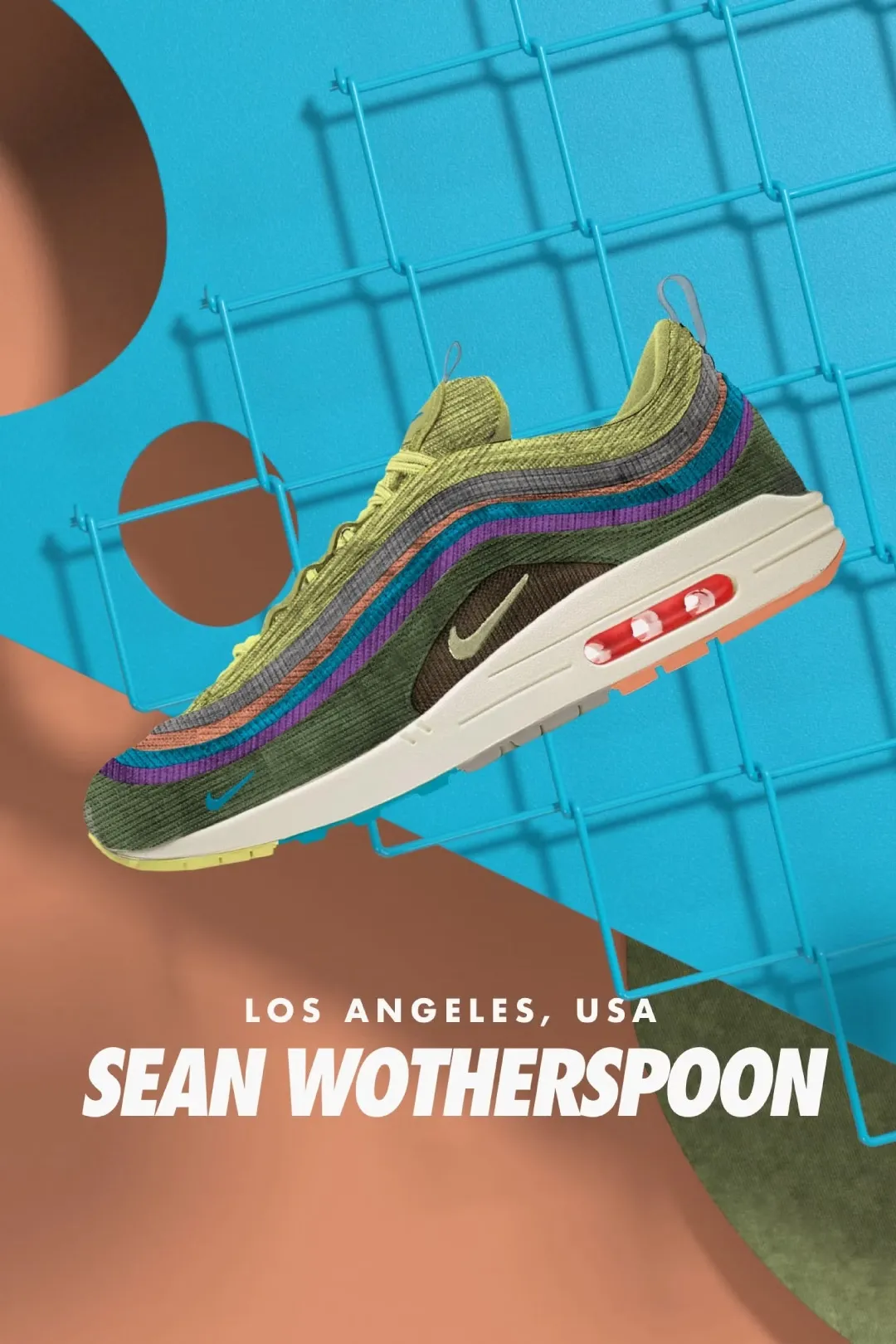 Sean Wotherspoon x Nike Air Max 1/97 in Light Blue Fury and Lemon Wash corduroy upper with Air Max 1 sole unit - detail view 2