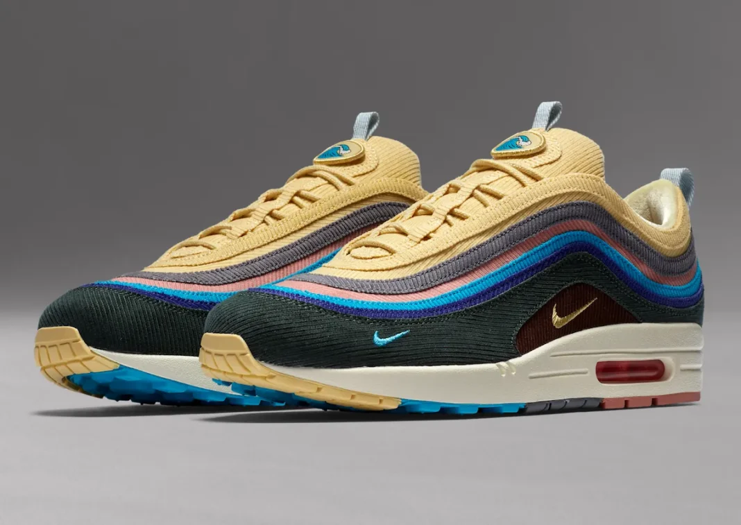 Sean Wotherspoon x Nike Air Max 1/97 in Light Blue Fury and Lemon Wash corduroy upper with Air Max 1 sole unit - detail view 1