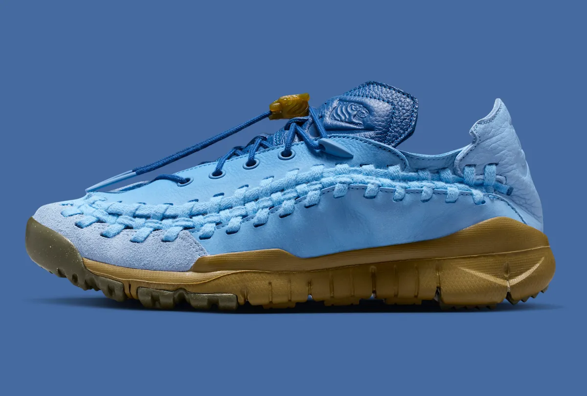 Nike x SOULGOODS Homescape Woven "Blue Beyond" with layered blue woven upper, suede and leather paneling, and brown sole accent - detail view 3