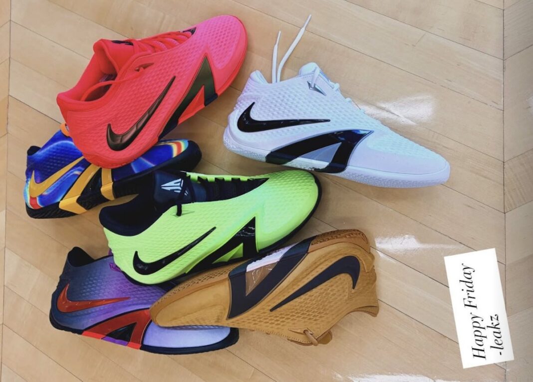 Six upcoming Nike Ja 4 colorways displayed in group shot, showcasing gradient treatments and new one-piece upper design - detail view 1