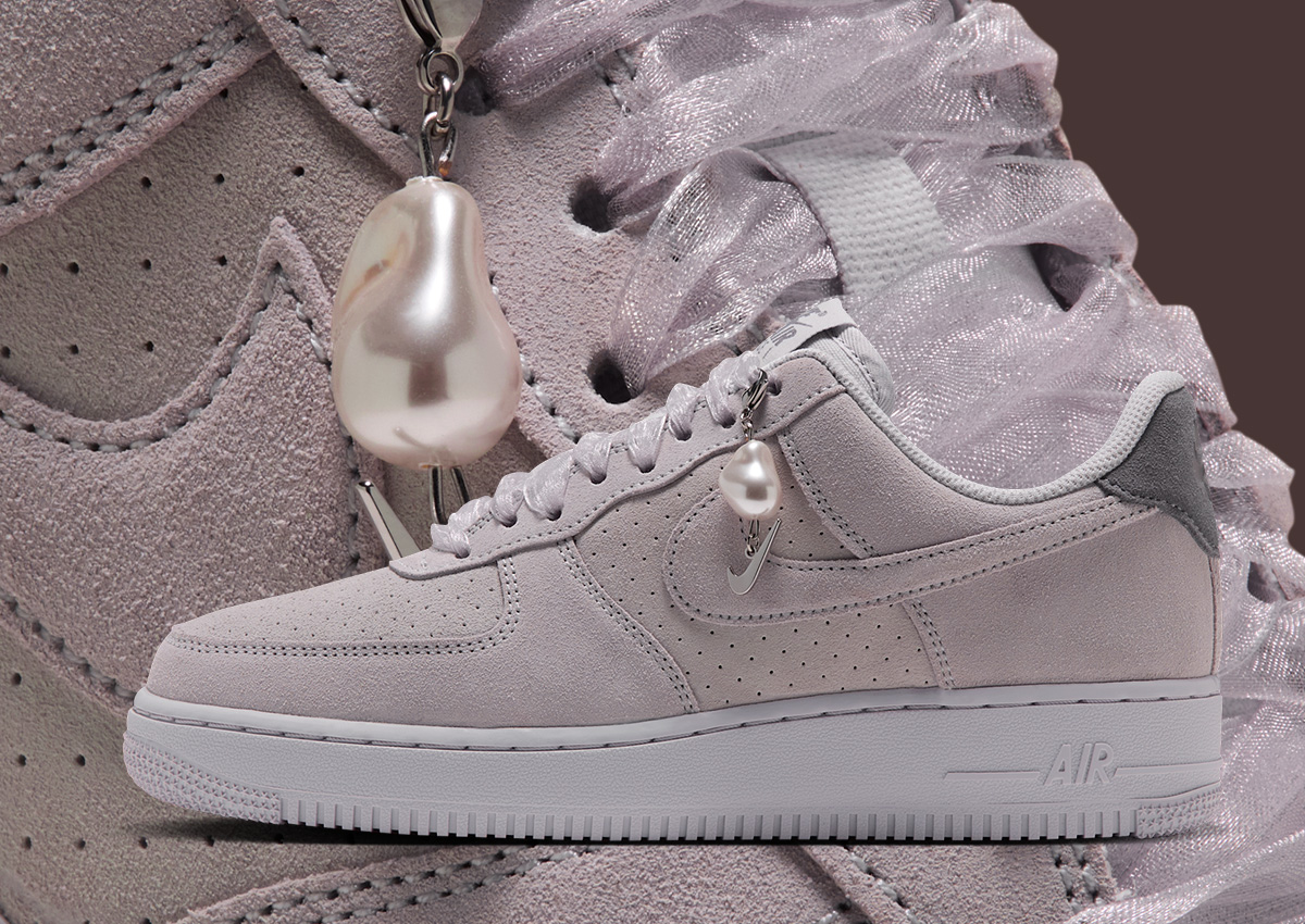 Nike Air Force 1 Low Pearl Charm “Vast Grey” Gets Ribbon Laces and Pearl Charm