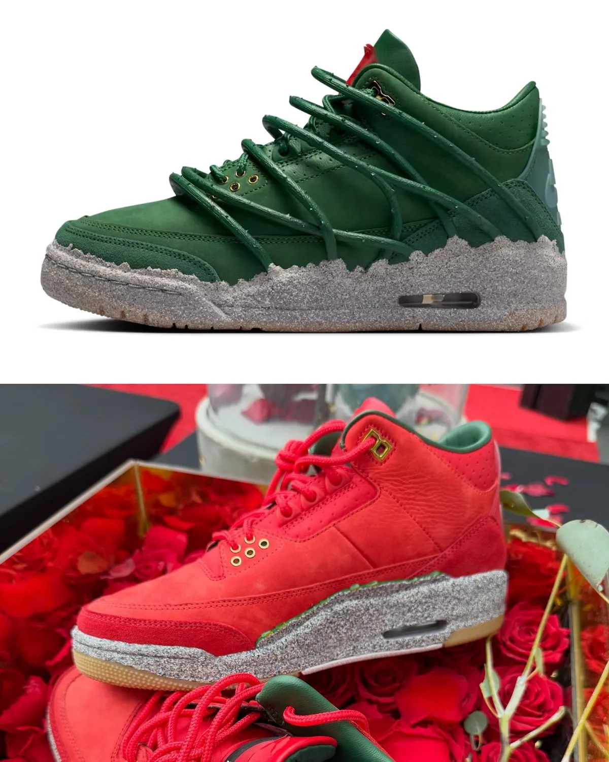 Unreleased Teyana Taylor x Air Jordan 3 sample in red and grey displayed at Dyckman Basketball League - detail view 4